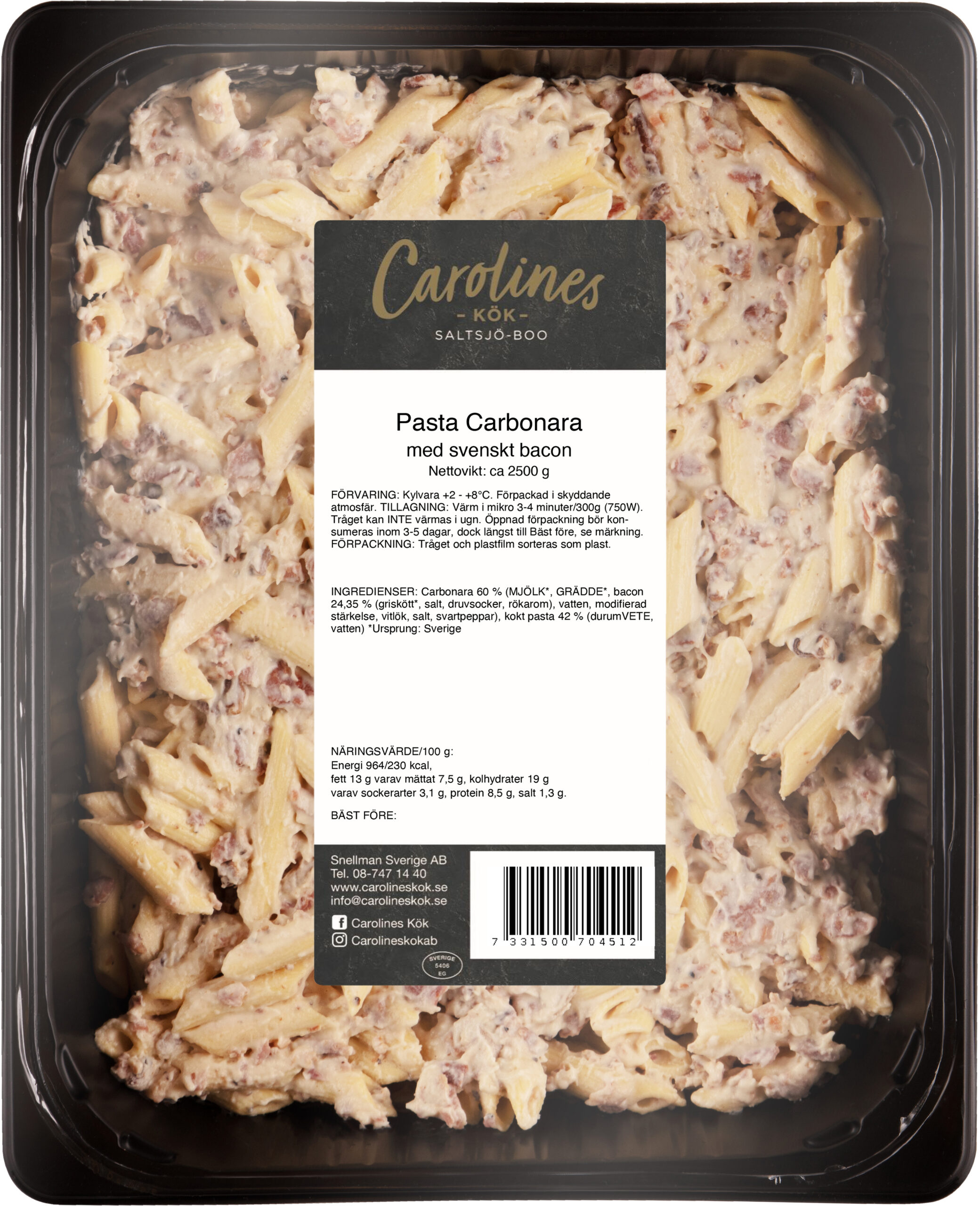 Pasta Carbonara med svenskt bacon 2,5 kg - Carolines Kök
